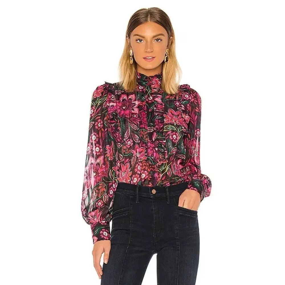 Revolve X DIVINE HERITAGE  BIB FRONT WITH RUFFLE BLOUSE